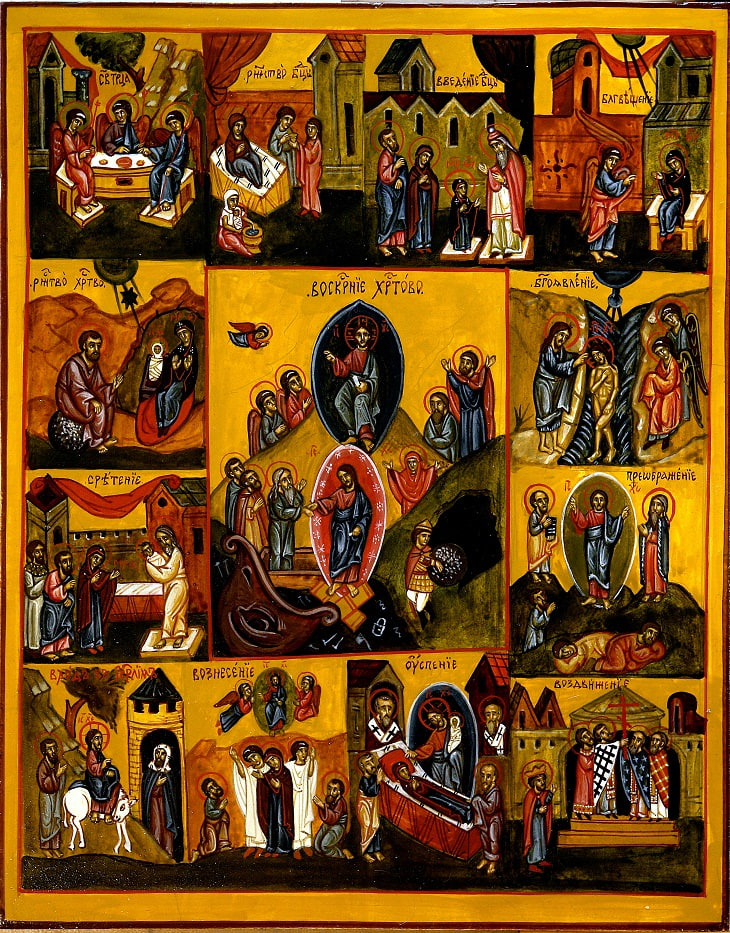 Икона Двунадесятые праздники Воскресение Христово., полный вид